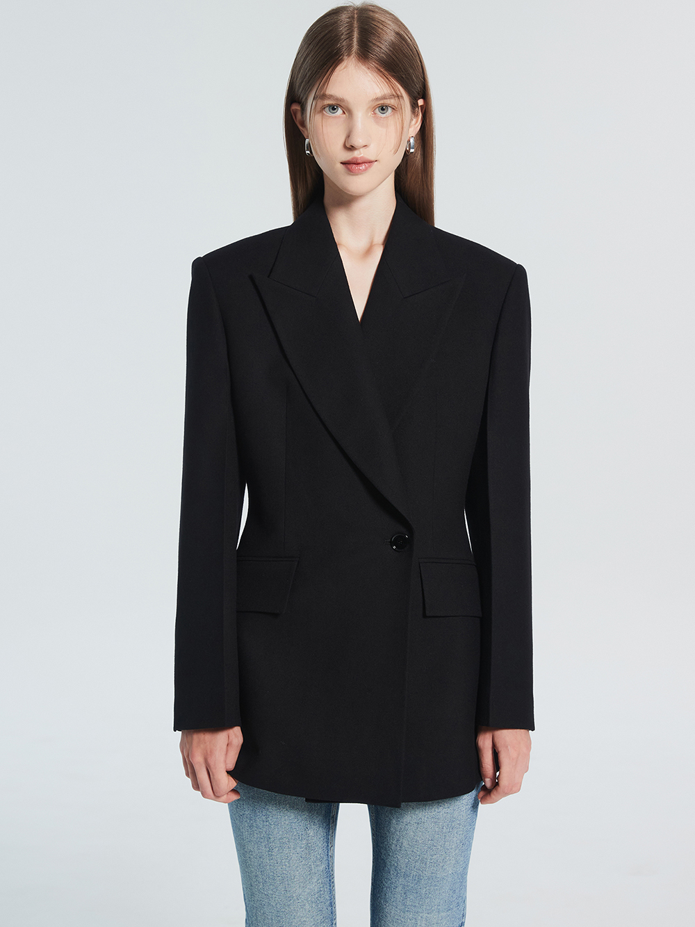 WOOL BLEND DOUBLE BREASTED JACKET [BLACK]