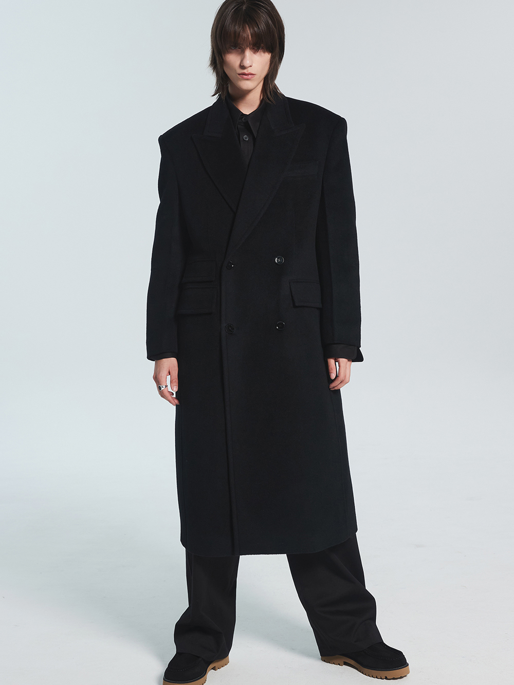 AG DOUBLE BREASTED LONG COAT [BLACK]